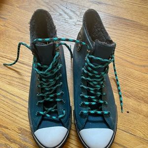 Converse All Star Leather High tops womens 9.5 mens 7.5 Teal Lined
